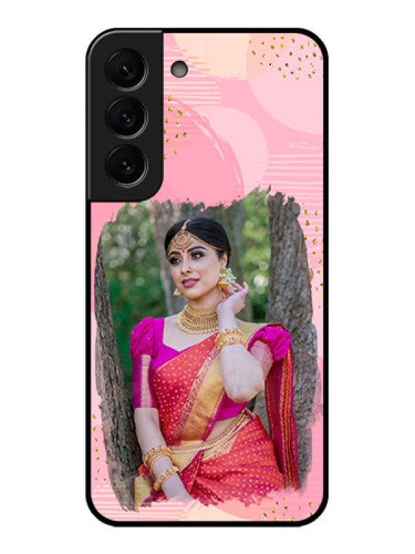 Custom Galaxy S22 Plus 5G Personalized Glass Phone Case - Gold Glitter Splash Design