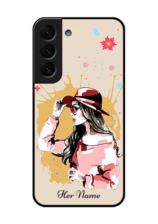 Galaxy S22 Plus 5G Photo Printing on Glass Case - Women with pink hat Design
