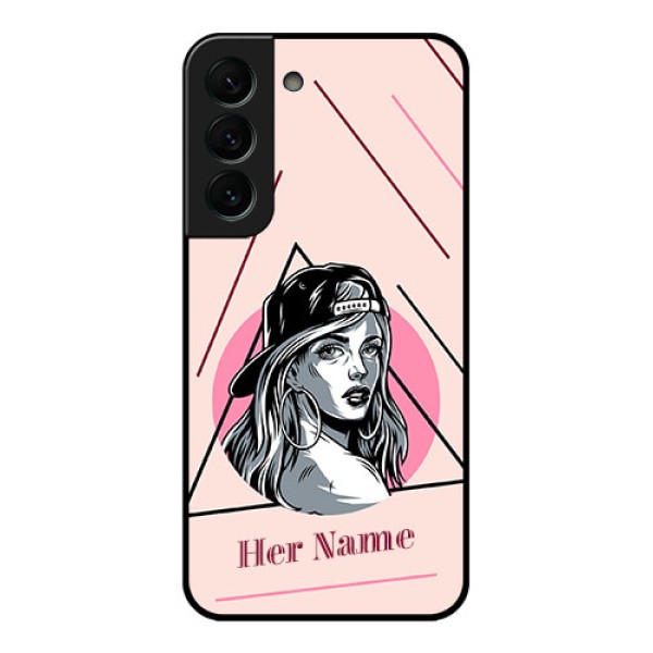 Galaxy S22 Plus 5G Personalized Glass Phone Case - Rockstar Girl Design Galaxy S22 Plus 5G Personalized Glass Phone Case - Rockstar Girl Design