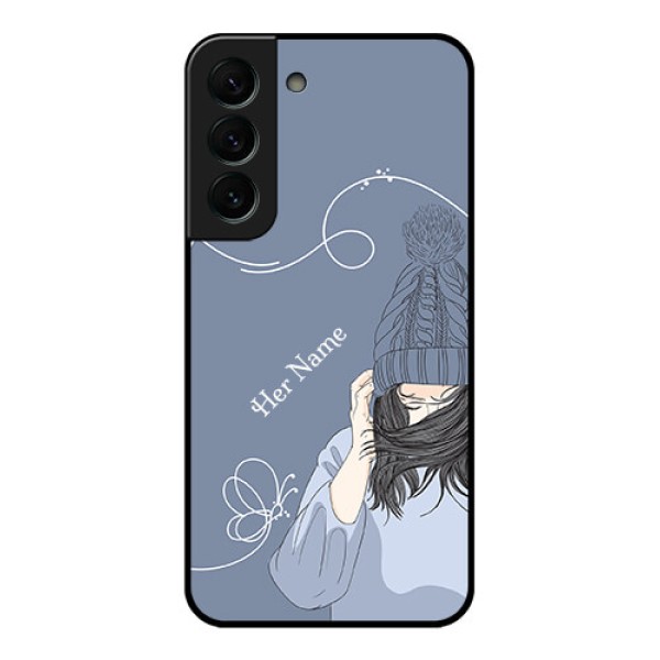 Galaxy S22 Plus 5G Custom Glass Mobile Case - Girl in winter outfit Design Galaxy S22 Plus 5G Custom Glass Mobile Case - Girl in winter outfit Design