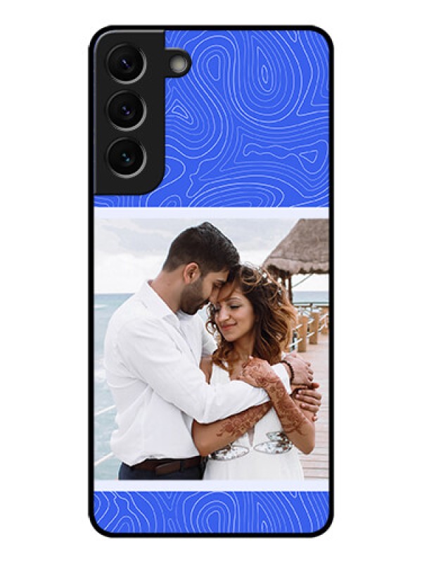 Custom Galaxy S22 Plus 5G Custom Glass Mobile Case - Curved line art with blue and white Design