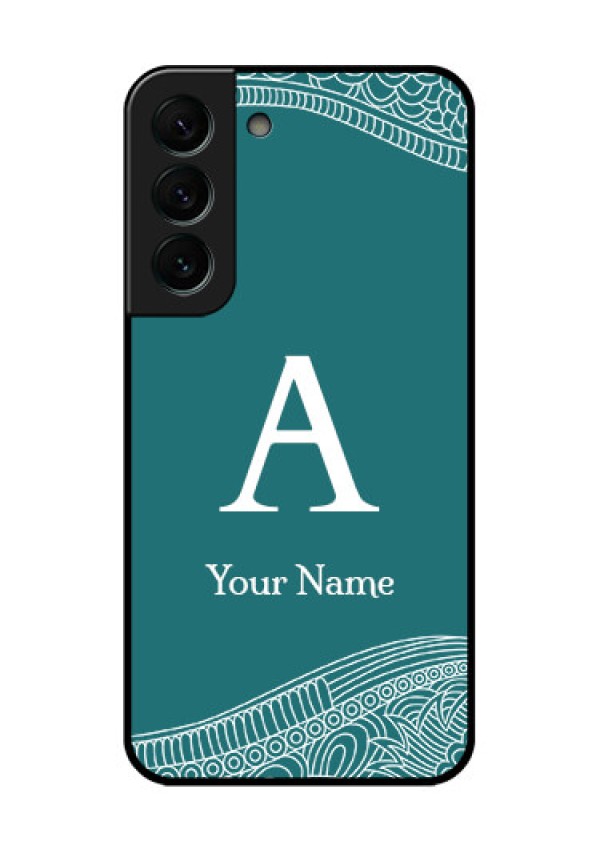 Galaxy S22 Plus 5G Personalized Glass Phone Case - line art pattern with custom name Design