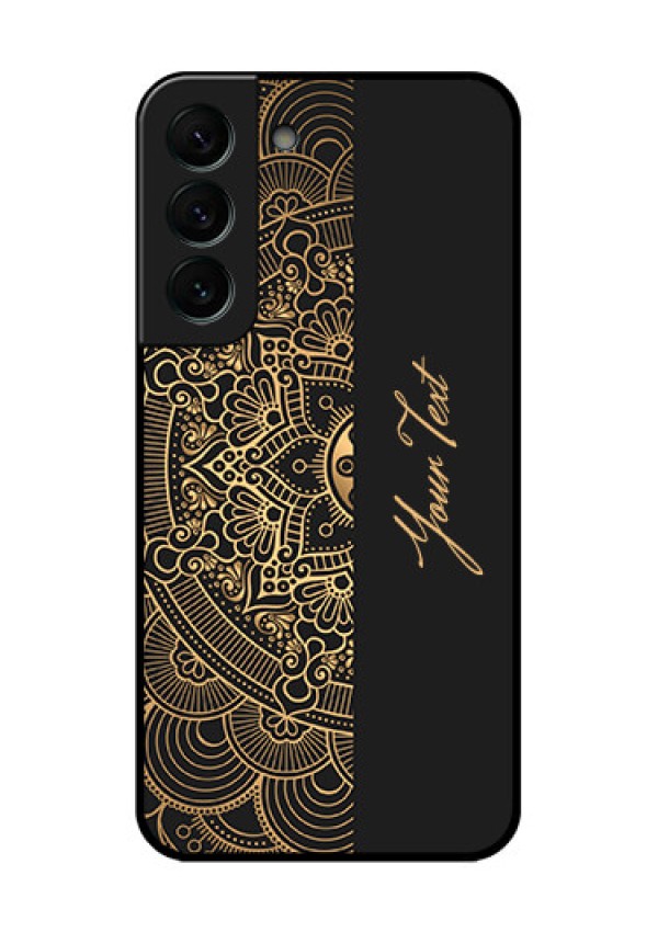 Galaxy S22 Plus 5G Photo Printing on Glass Case - Mandala art with custom text Design