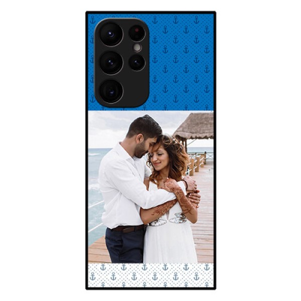 Galaxy S22 Ultra 5G Photo Printing on Glass Case - Blue Anchors Design