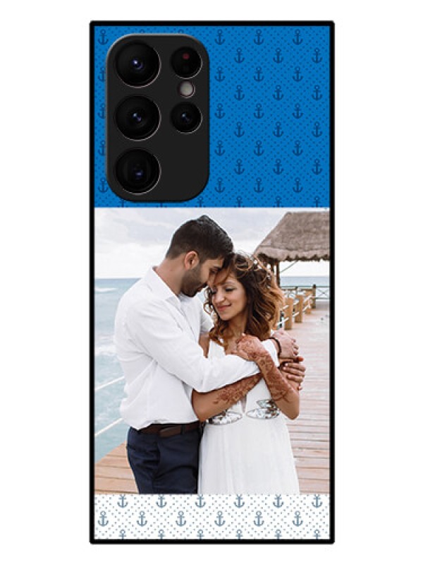 Custom Galaxy S22 Ultra 5G Photo Printing on Glass Case - Blue Anchors Design