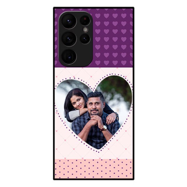 Galaxy S22 Ultra 5G Custom Glass Phone Case - Violet Love Dots Design