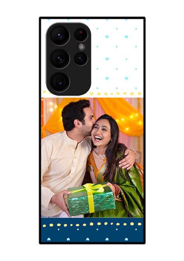 Galaxy S22 Ultra 5G Personalized Glass Phone Case - White and Blue Abstract Design