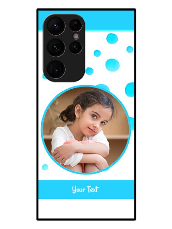 Custom Galaxy S22 Ultra 5G Photo Printing on Glass Case - Blue Bubbles Pattern Design