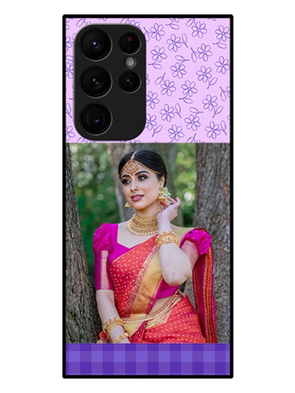 Custom Galaxy S22 Ultra 5G Custom Glass Phone Case - Purple Floral Design