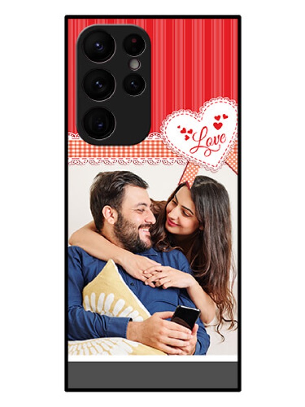 Custom Galaxy S22 Ultra 5G Custom Glass Mobile Case - Red Love Pattern Design
