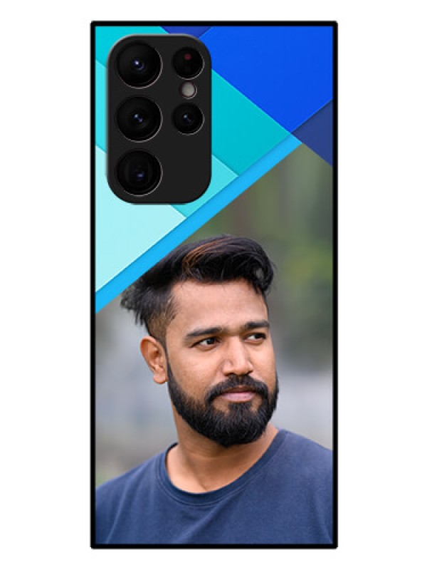 Custom Galaxy S22 Ultra 5G Custom Glass Phone Case - Blue Pattern Design
