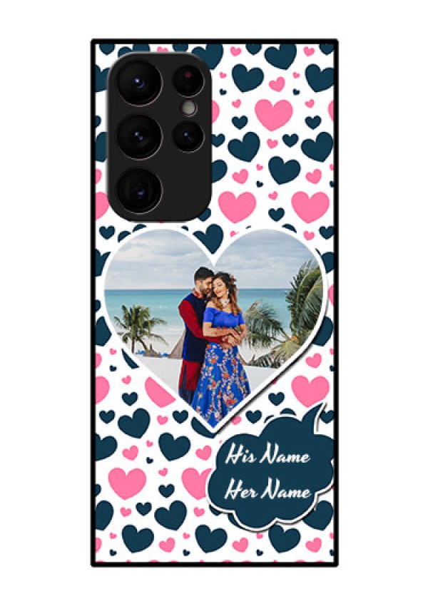 Galaxy S22 Ultra 5G Custom Glass Phone Case - Pink & Blue Heart Design