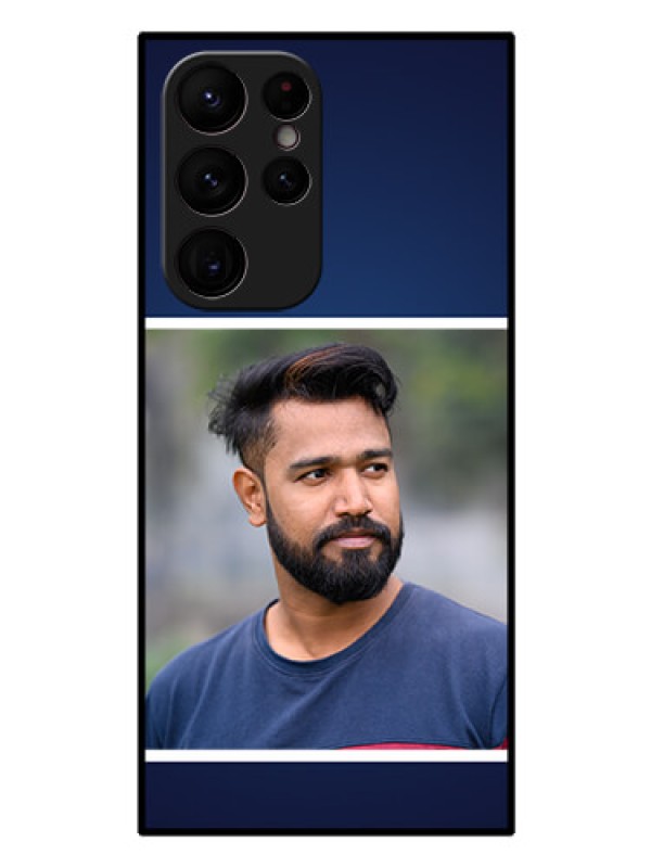 Custom Galaxy S22 Ultra 5G Personalized Glass Phone Case - Simple Royal Blue Design