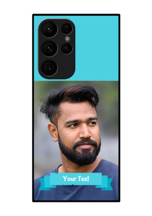 Galaxy S22 Ultra 5G Personalized Glass Phone Case - Simple Blue Color Design