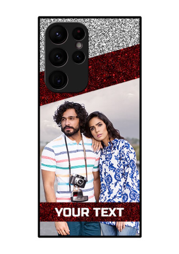 Galaxy S22 Ultra 5G Personalized Glass Phone Case - Image Holder with Glitter Strip Design