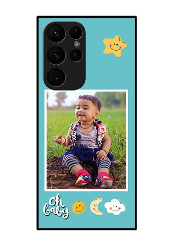 Galaxy S22 Ultra 5G Personalized Glass Phone Case - Smiley Kids Stars Design