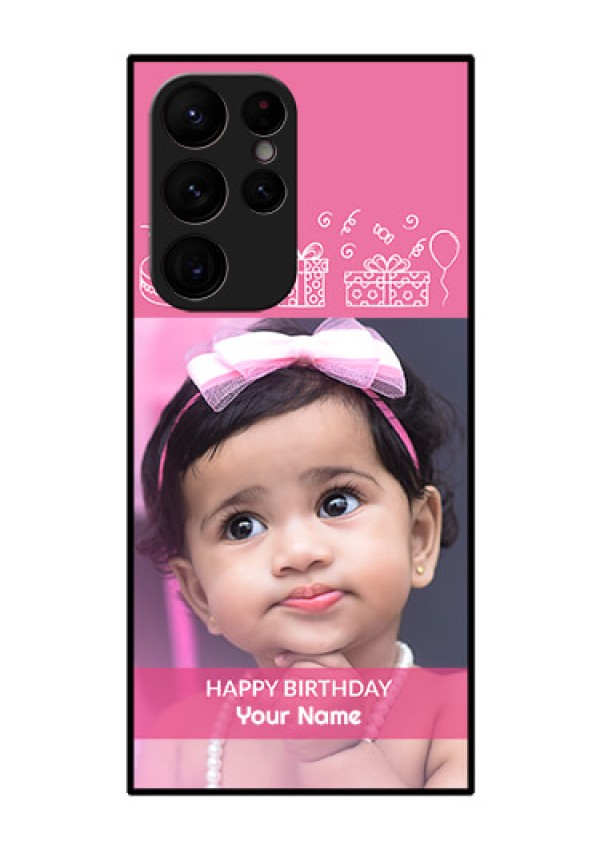Galaxy S22 Ultra 5G Photo Printing on Glass Case - with Birthday Line Art Design