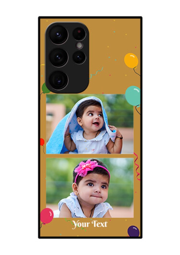 Galaxy S22 Ultra 5G Personalized Glass Phone Case - Image Holder with Birthday Celebrations Design