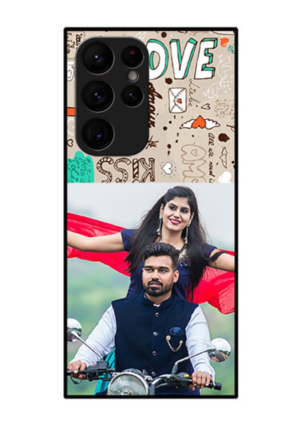 Galaxy S22 Ultra 5G Custom Glass Phone Case - Love Doodle Pattern
