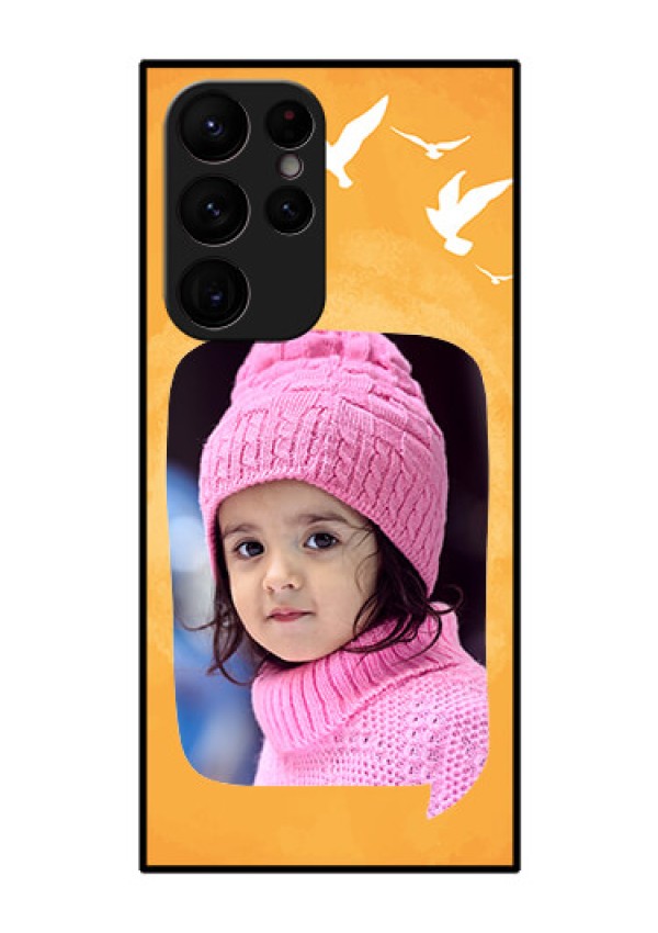 Galaxy S22 Ultra 5G Personalized Glass Phone Case - Water Color Design with Bird Icons