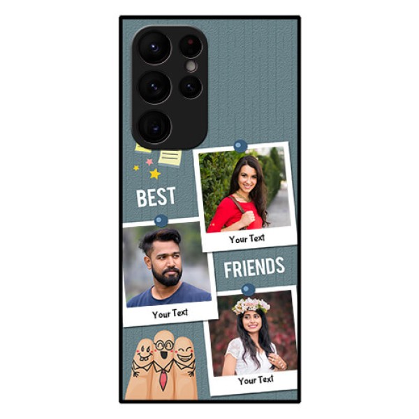 Galaxy S22 Ultra 5G Personalized Glass Phone Case - Sticky Frames and Friendship Design Galaxy S22 Ultra 5G Personalized Glass Phone Case - Sticky Frames and Friendship Design