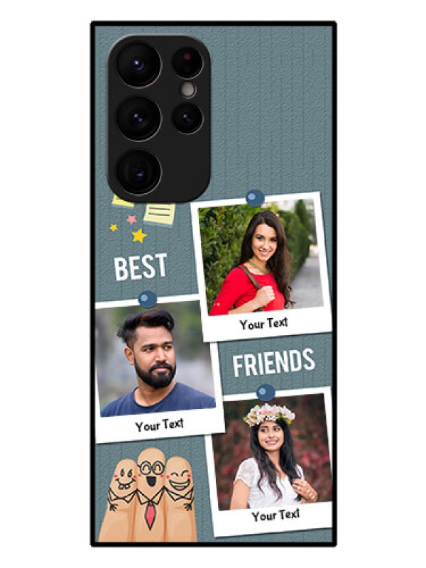 Custom Galaxy S22 Ultra 5G Personalized Glass Phone Case - Sticky Frames and Friendship Design