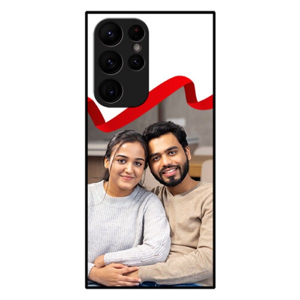 Galaxy S22 Ultra 5G Photo Printing on Glass Case - Red Ribbon Frame Design
