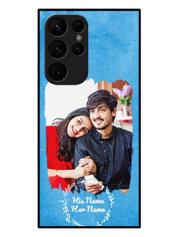 Custom Galaxy S22 Ultra 5G Custom Glass Phone Case - Blue Color Vintage Design