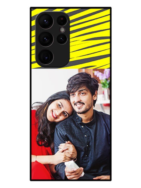 Custom Galaxy S22 Ultra 5G Photo Printing on Glass Case - Yellow Abstract Design