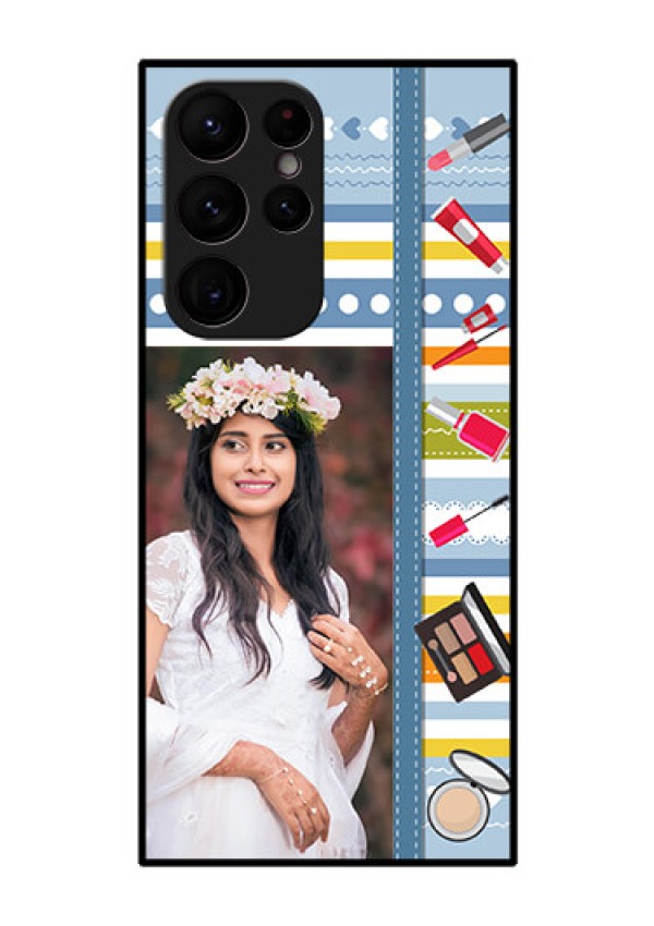 Galaxy S22 Ultra 5G Personalized Glass Phone Case - Makeup Icons Design