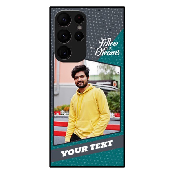 Galaxy S22 Ultra 5G Personalized Glass Phone Case - Background Pattern Design with Quote Galaxy S22 Ultra 5G Personalized Glass Phone Case - Background Pattern Design with Quote