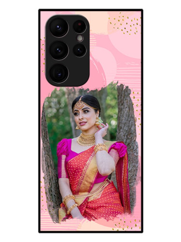 Custom Galaxy S22 Ultra 5G Personalized Glass Phone Case - Gold Glitter Splash Design