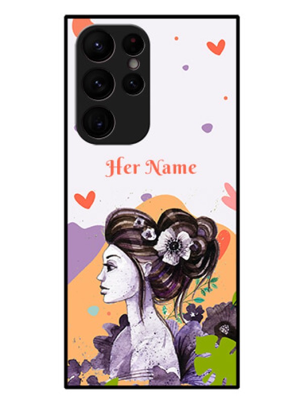 Custom Galaxy S22 Ultra 5G Personalized Glass Phone Case - Woman And Nature Design