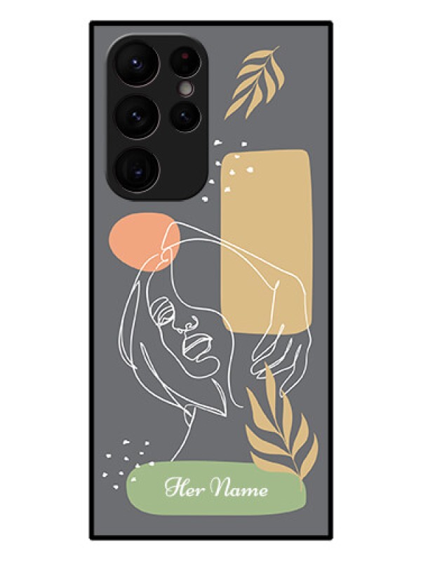 Custom Galaxy S22 Ultra 5G Custom Glass Phone Case - Gazing Woman line art Design