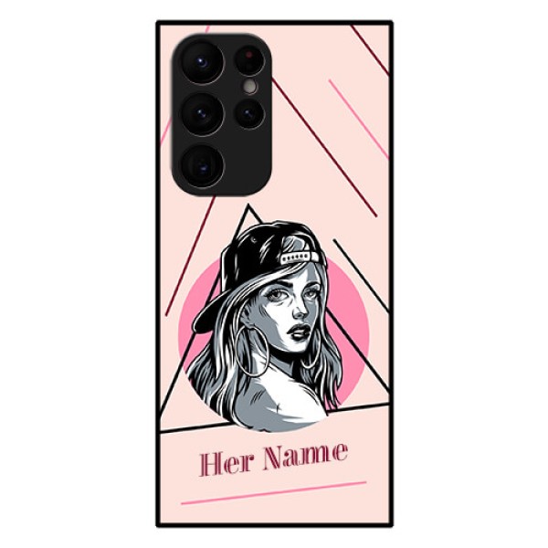 Galaxy S22 Ultra 5G Personalized Glass Phone Case - Rockstar Girl Design Galaxy S22 Ultra 5G Personalized Glass Phone Case - Rockstar Girl Design