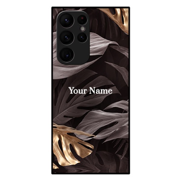 Galaxy S22 Ultra 5G Personalised Glass Phone Case - Wild Leaves digital paint Design Galaxy S22 Ultra 5G Personalised Glass Phone Case - Wild Leaves digital paint Design