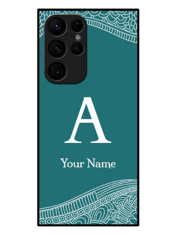 Custom Galaxy S22 Ultra 5G Personalized Glass Phone Case - line art pattern with custom name Design
