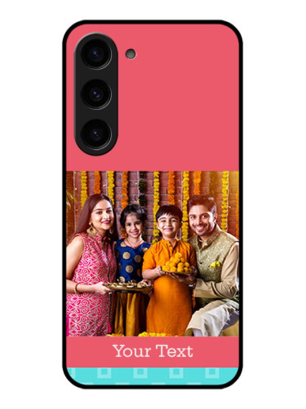 Custom Galaxy S23 5G Personalized Glass Phone Case - Peach & Blue Color Design