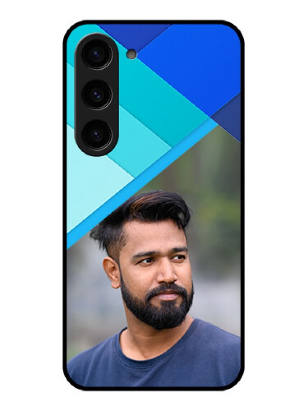 Custom Galaxy S23 5G Custom Glass Phone Case - Blue Pattern Design