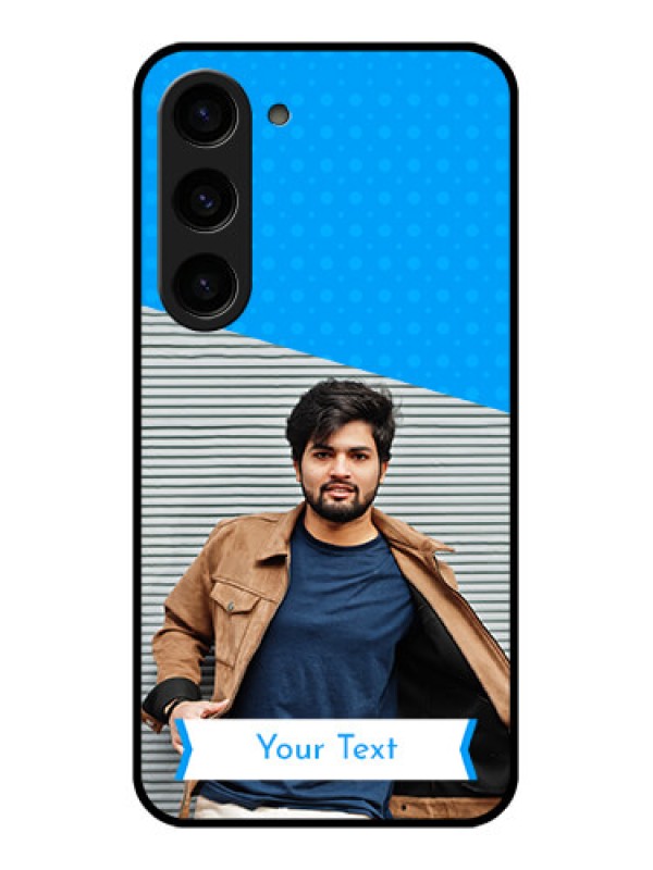 Custom Galaxy S23 5G Photo Printing on Glass Case - Simple Blue Color Design