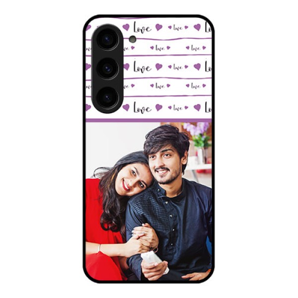 Galaxy S23 5G Custom Glass Mobile Case - Couples Heart Design