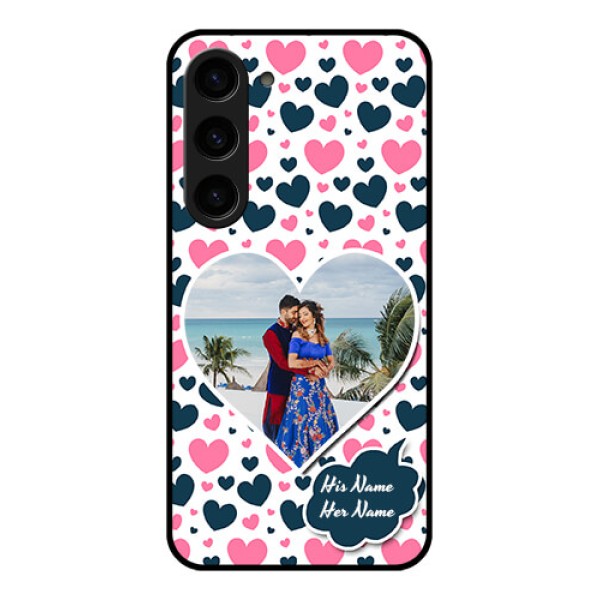 Galaxy S23 5G Custom Glass Phone Case - Pink & Blue Heart Design