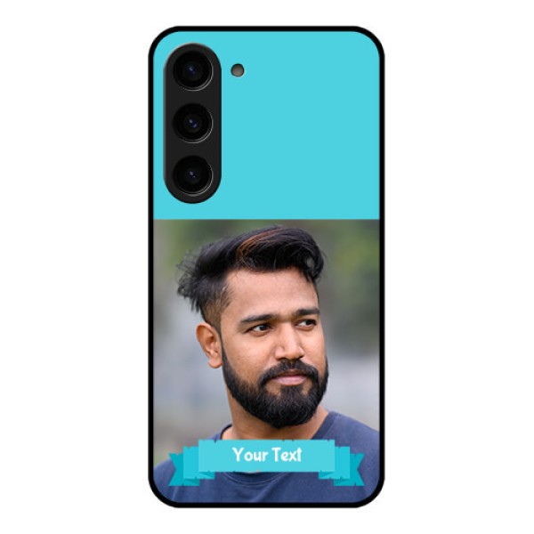 Galaxy S23 5G Personalized Glass Phone Case - Simple Blue Color Design Galaxy S23 5G Personalized Glass Phone Case - Simple Blue Color Design