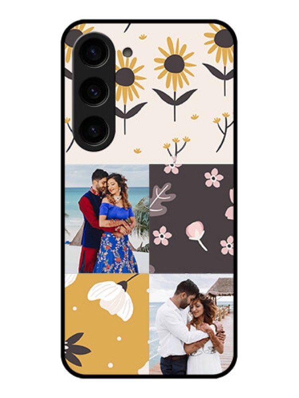 Custom Galaxy S23 5G Photo Printing on Glass Case - 3 Images with Floral Design