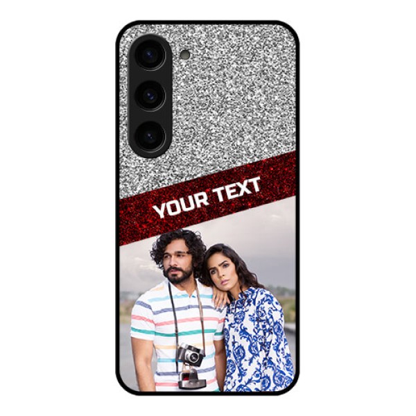 Galaxy S23 5G Personalized Glass Phone Case - Image Holder with Glitter Strip Design Galaxy S23 5G Personalized Glass Phone Case - Image Holder with Glitter Strip Design