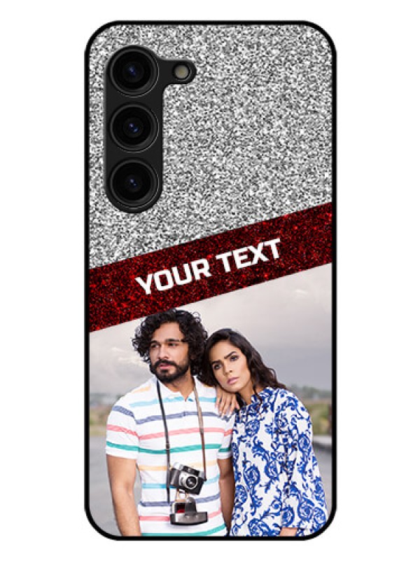 Custom Galaxy S23 5G Personalized Glass Phone Case - Image Holder with Glitter Strip Design
