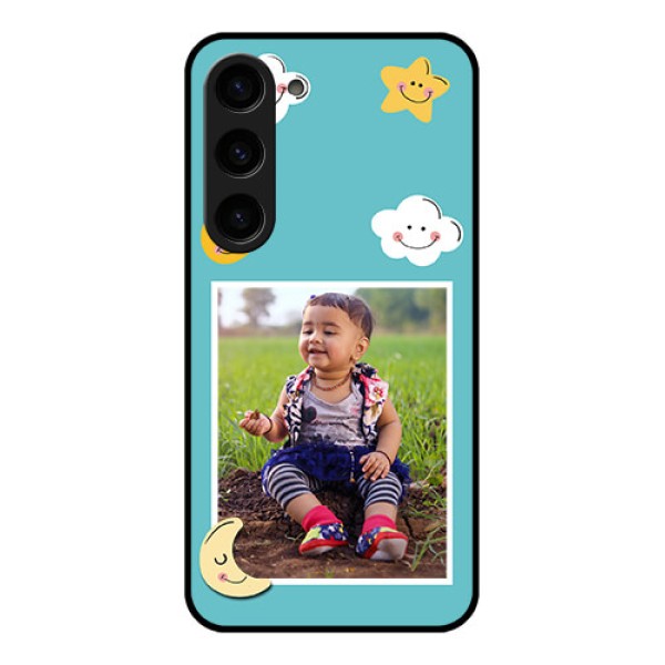 Galaxy S23 5G Personalized Glass Phone Case - Smiley Kids Stars Design Galaxy S23 5G Personalized Glass Phone Case - Smiley Kids Stars Design