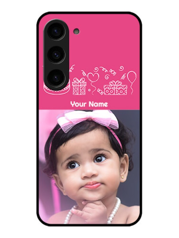 Custom Galaxy S23 5G Photo Printing on Glass Case - with Birthday Line Art Design
