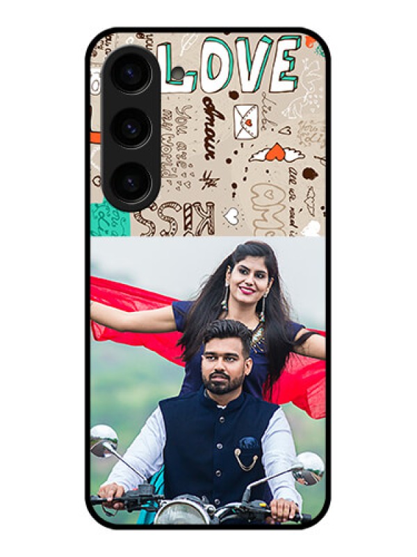 Custom Galaxy S23 5G Custom Glass Phone Case - Love Doodle Pattern