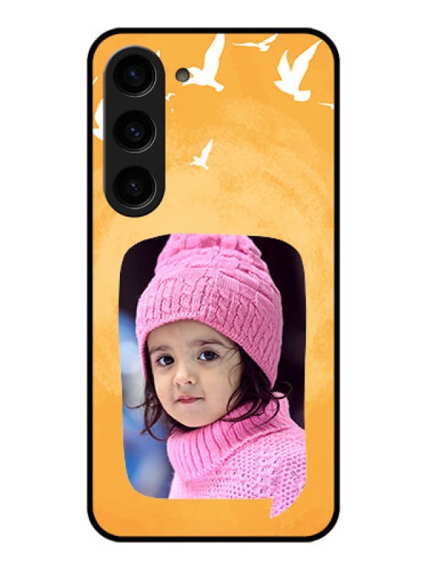 Custom Galaxy S23 5G Personalized Glass Phone Case - Water Color Design with Bird Icons